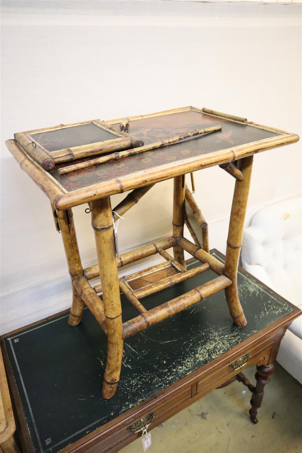 A Victorian lacquer and bamboo occasional table, width 65cm, depth 45cm, height 71cm